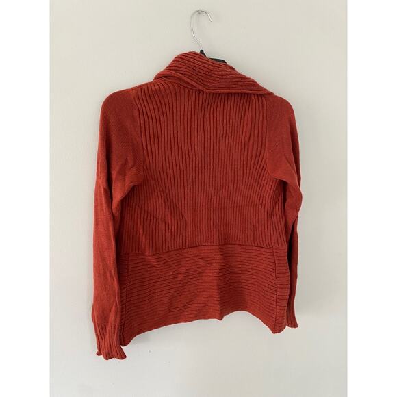 Women's H&M Basic Sz M Sweater Cardigan Long Sleeve Collared Orange/Red - Picture 4 of 6